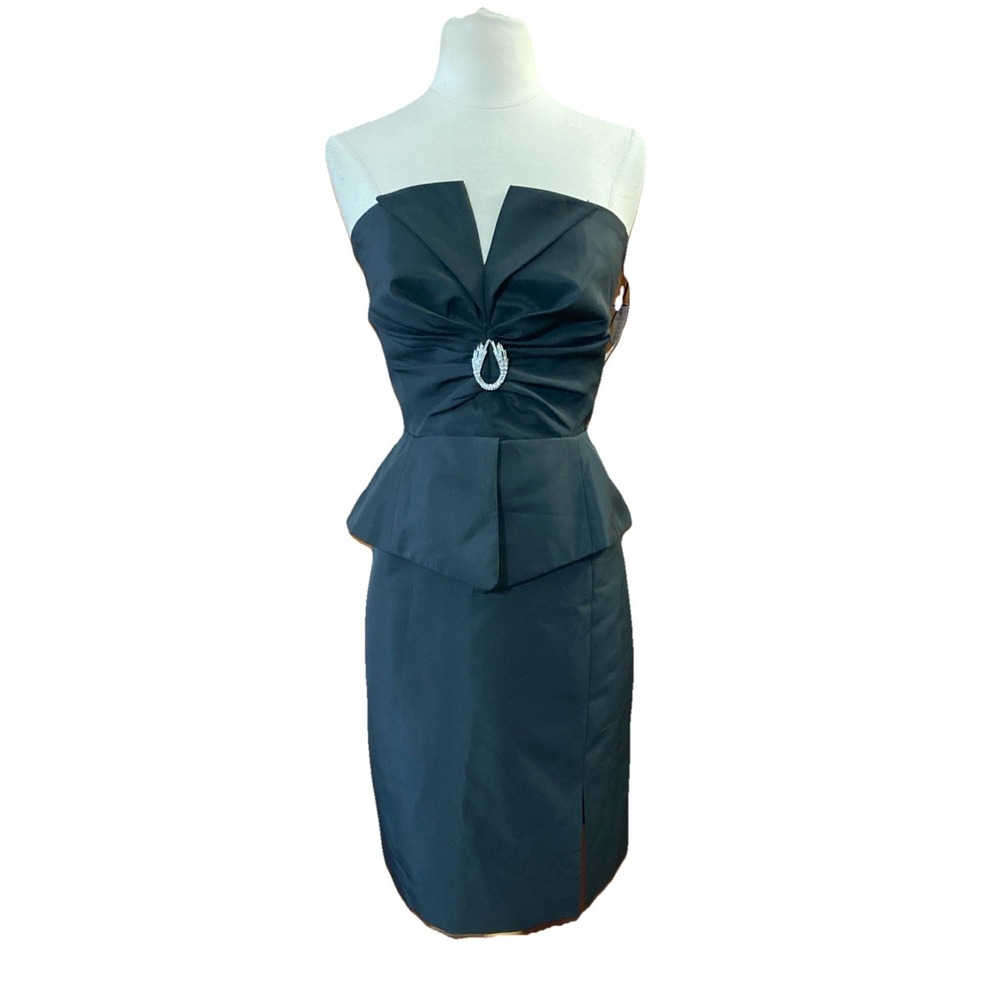 Cache Strapless Cocktail Dress Sz 10 Black Formal Tuxedo Sexy Knee Length